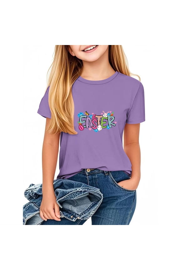 T-Shirts Tops for Kids Girls Short Sweatshirt Sleeve Purple Size 5 Years