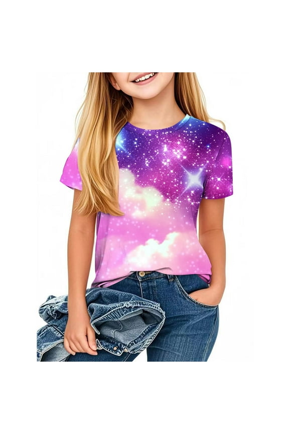 T-Shirts Tops for Kids Girls Short Sweatshirt Sleeve Purple Size 5 Years
