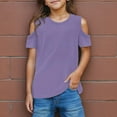 thumbnail image 1 of Piuwrlz T-Shirts Tops for Kids Girls Short Sweatshirt Sleeve Purple Size 7 Years, 1 of 5