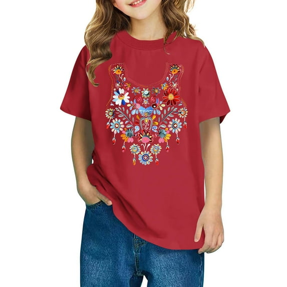 Piuwrlz T-Shirts Tops for Kids Girls Short Sweatshirt Sleeve Red Size 5 Years