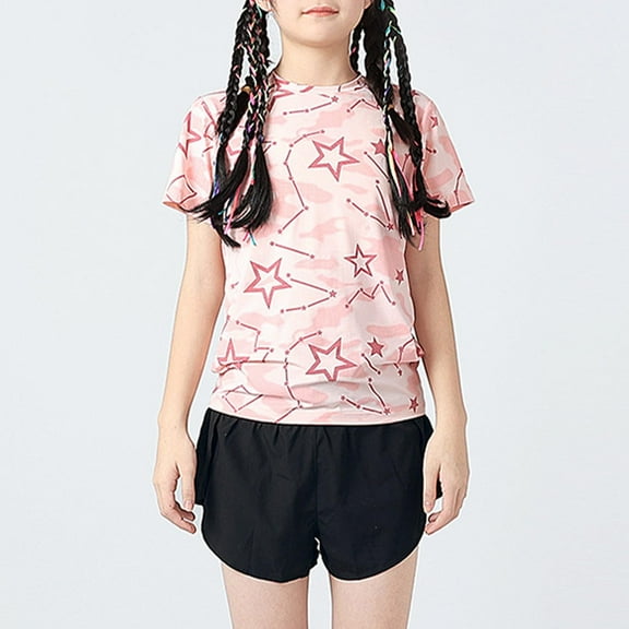 Piuwrlz T-Shirts Tops for Kids Girls Short Sweatshirt Sleeve Round Neck T Shirt Top Pink Size 6 Years