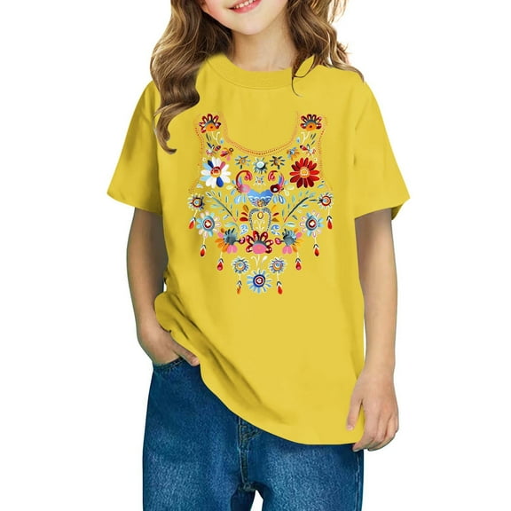 Piuwrlz T-Shirts Tops for Kids Girls Short Sweatshirt Sleeve Yellow Size 4 Years