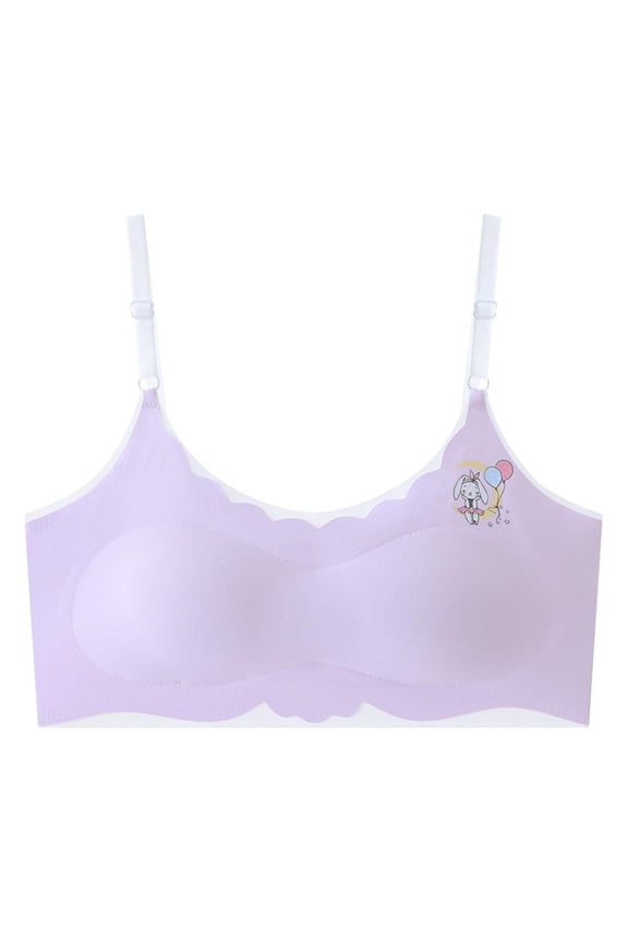 Teen Kids Bras Underwear for Big Girls Breathable Bra Comfortable Printed Breathable Sports Bras Purple Size L