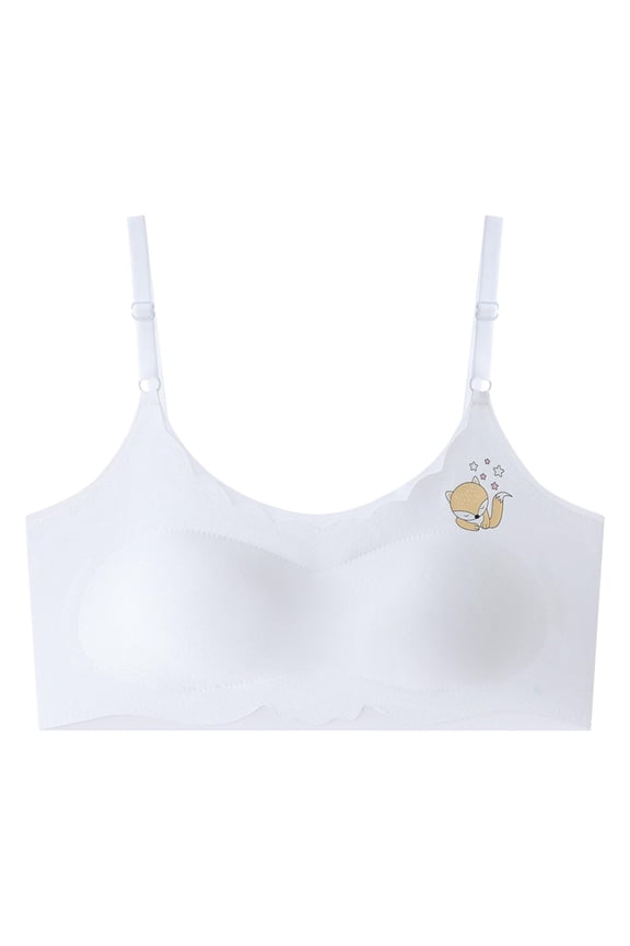 Teen Kids Bras Underwear for Big Girls Breathable Bra Comfortable Printed Breathable Sports Bras White Size L