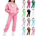 thumbnail image 1 of Piuwrlz Teen Sweatsuits Sets Girls Two Piece Jogger Set Plush Jacket and Sweatpants Coffee Size 5-6Years, 1 of 6