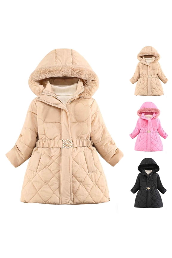 Teen Winter Puffer Coats for Girls Cotton Jacket Intensification Windproof Jackets Beige Size 8 Years