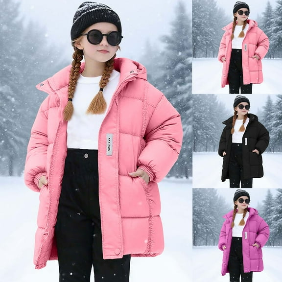 Piuwrlz Teen Winter Puffer Coats for Girls Cotton Jacket Intensification Windproof Jackets Purple Size 5 Years