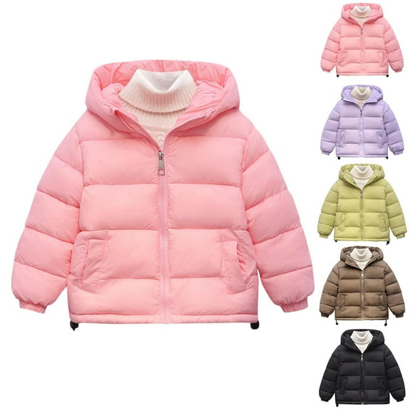 Piuwrlz Teen Winter Puffer Coats for Girls Cotton Jacket Zipper Windproof Jackets Pink Size 7 Years