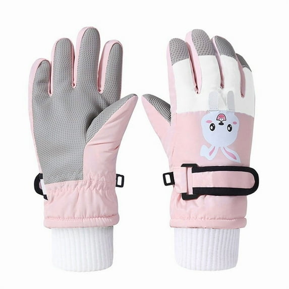 Piuwrlz Teen Winter Skiing Set Girls Boys Warm Glove Printed Plush Windproof Gloves Pink Size L/9 Years