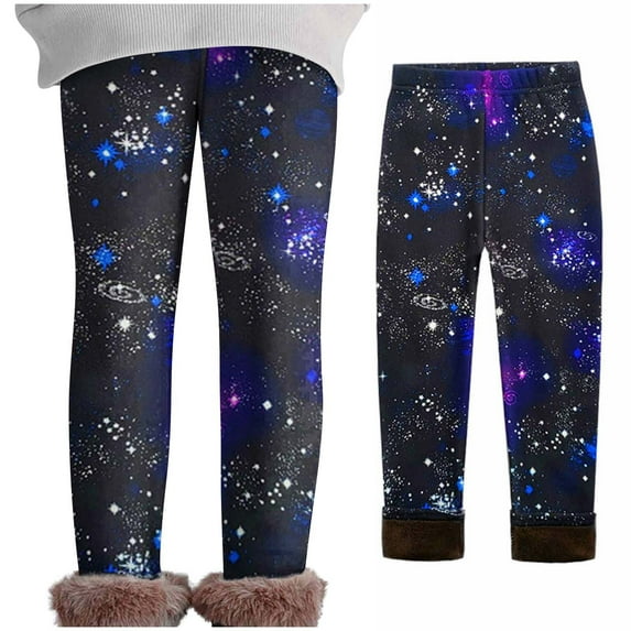 Piuwrlz Thickened Tight Pants for Girls Printed Plush Single Piece Leggings Black Size 3-4 Years
