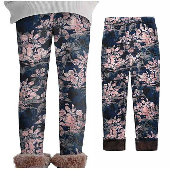 Piuwrlz Thickened Tight Pants for Girls Printed Plush Single Piece Leggings Navy Size 4-5 Years