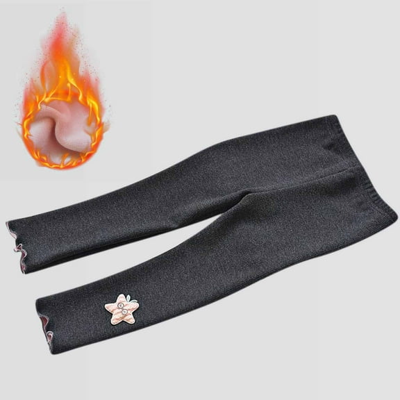 Piuwrlz Thickened Tight Pants for Girls Solid Color Plush Elasticity Single Piece Leggings Dark Gray Size 6-7 Years