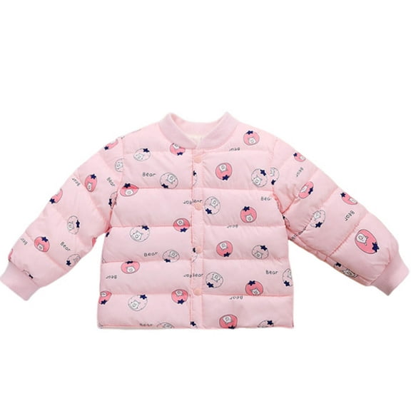 Piuwrlz Winter Trench Coat for Children's Girls Windproof Plush Jackets Lightweight Printed Cotton for Girl Jacket Pink Size 3-4Years