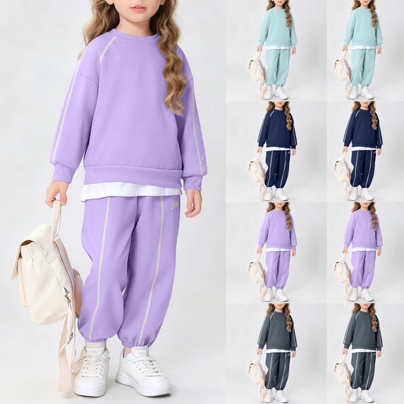 Piuwrlz Toddler Sweatsuits Sets 2pcs Girls Jogger Set Pocket Plush Round Neck Sweats and Sweatpants Green Size 5 Years