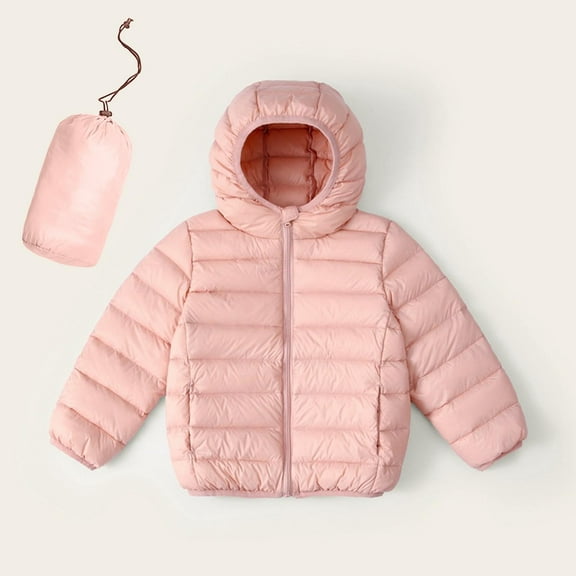 Piuwrlz Little Girls Puffer Jacket for Kids Velvet Coats Pocket Solid Color Cotton Zipper Sweaterjacket Pink Size 5 Years