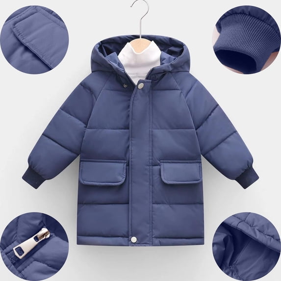Piuwrlz Little Girls Puffer Jacket for Kids Velvet Padded Pocket Solid Color Cotton Zipper Coats Blue Size 3 Years