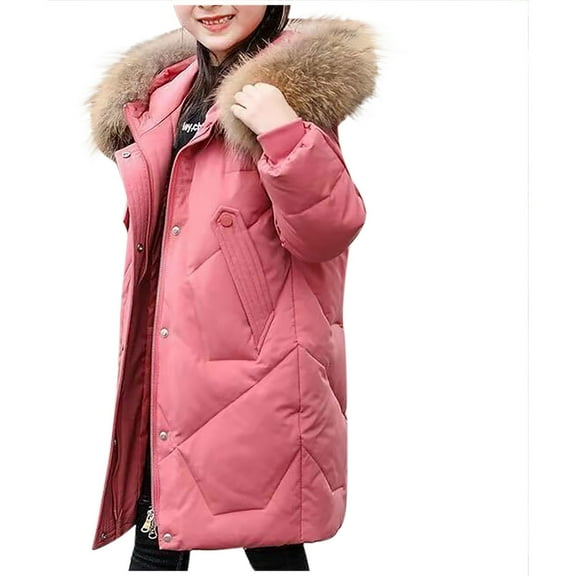Piuwrlz Little Girls Puffer Jacket for Kids Velvet Padded Solid Color Cotton Coats Pink Size 10 Years