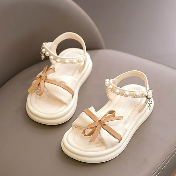 Piuwrlz Versatile Gladiator Sandals Sandals for Little Girls Peep Toe Shoes Lace-Up Dress Flats Beige Size 6 Years