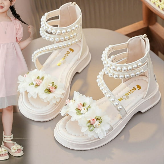Piuwrlz Versatile Gladiator Sandals Sandals for Little Girls Peep Toe Shoes Zip-Up Gladiator Sandals Beige Size 10 Years