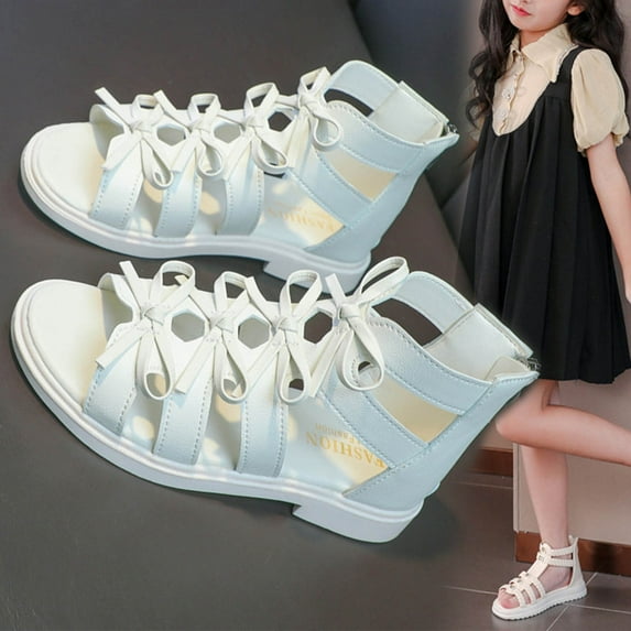 Piuwrlz Versatile Gladiator Sandals Sandals for Little Girls Peep Toe Shoes Zip-Up Gladiator Sandals Beige Size 4 Years