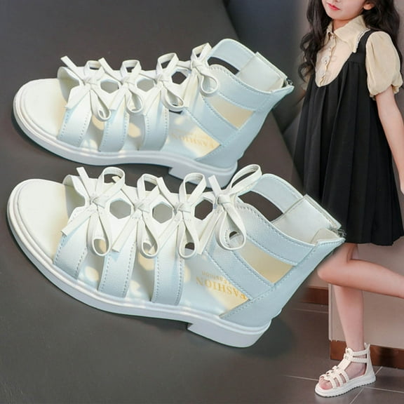 Piuwrlz Versatile Gladiator Sandals Sandals for Little Girls Peep Toe Shoes Zip-Up Gladiator Sandals Beige Size 5 Years