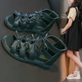 thumbnail image 1 of Piuwrlz Versatile Gladiator Sandals Sandals for Little Girls Peep Toe Shoes Zip-Up Gladiator Sandals Black Size 4 Years, 1 of 3