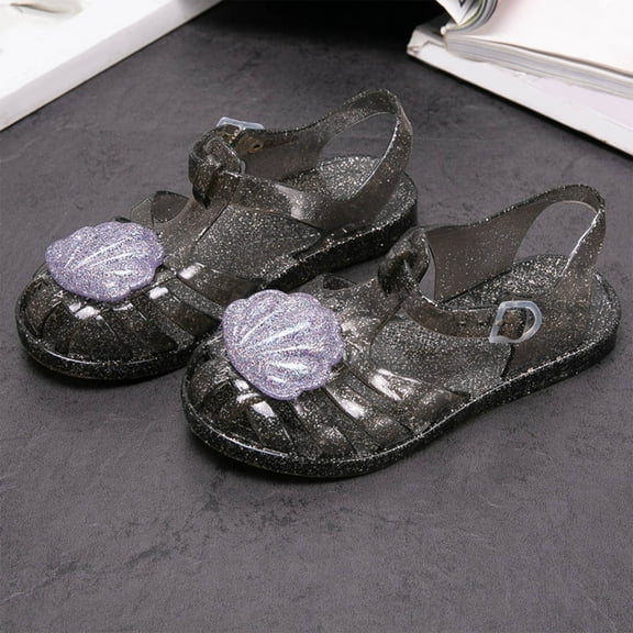 Piuwrlz Versatile Jelly Sandals Sandals for Little Girls Peep Toe Shoes Breathable Lace-Up Jelly Sandals Black Size 2.5 Years