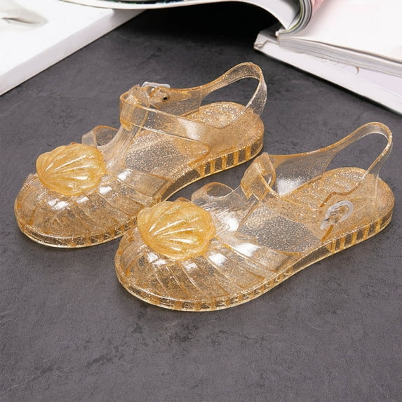 Piuwrlz Versatile Jelly Sandals Sandals for Little Girls Peep Toe Shoes Breathable Lace-Up Jelly Sandals Gold Size 5.5 Years