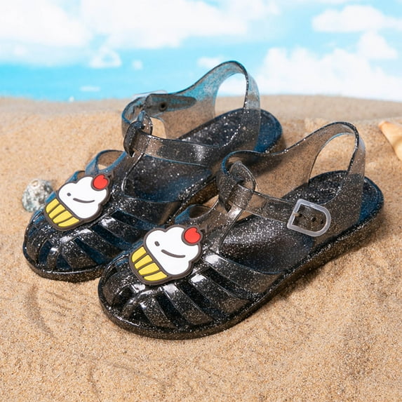 Piuwrlz Versatile Jelly Sandals Sandals for Little Girls Peep Toe Shoes Lace-Up Breathable Jelly Sandals Black Size 7.5 Years