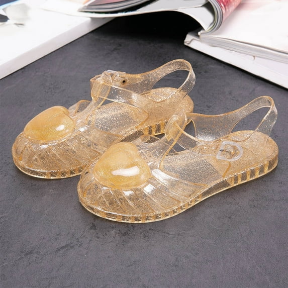 Piuwrlz Versatile Jelly Sandals Sandals for Little Girls Peep Toe Shoes Lace-Up Breathable Jelly Sandals Gold Size 1.5 Years