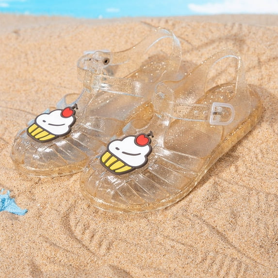 Piuwrlz Versatile Jelly Sandals Sandals for Little Girls Peep Toe Shoes Lace-Up Breathable Jelly Sandals Gold Size 5 Years