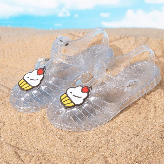 Piuwrlz Versatile Jelly Sandals Sandals for Little Girls Peep Toe Shoes Lace-Up Breathable Jelly Sandals Silver Size 4 Years