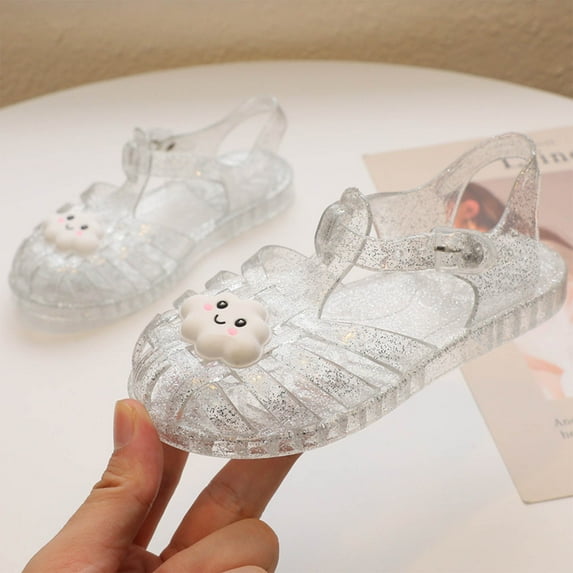 Piuwrlz Versatile Jelly Sandals Sandals for Little Girls Peep Toe Shoes Lace-Up Breathable Jelly Sandals White Size 5 Years