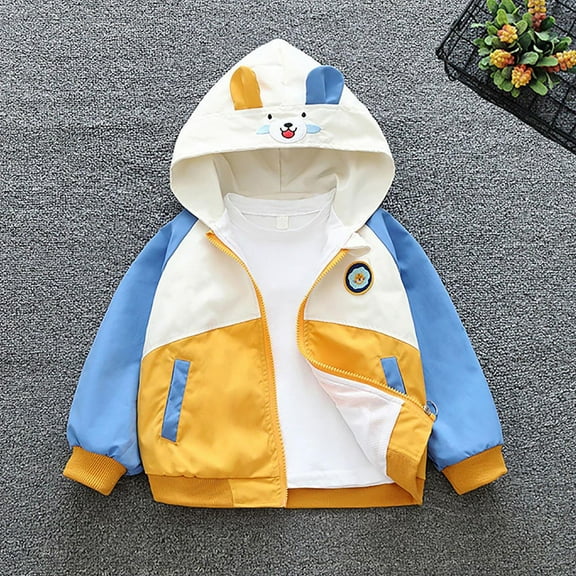 Piuwrlz Windproof Jacket Kids Boys Anorak Hooded Jackets Windproof for Girl Lightweight Trench Coat Yellow Size 6 Months