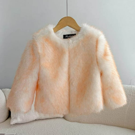 Piuwrlz Winter Faux Fur Coat for Children's Girls Plush Jackets Tie Dyeing for Girl Jacket Orange Size 7-8Years