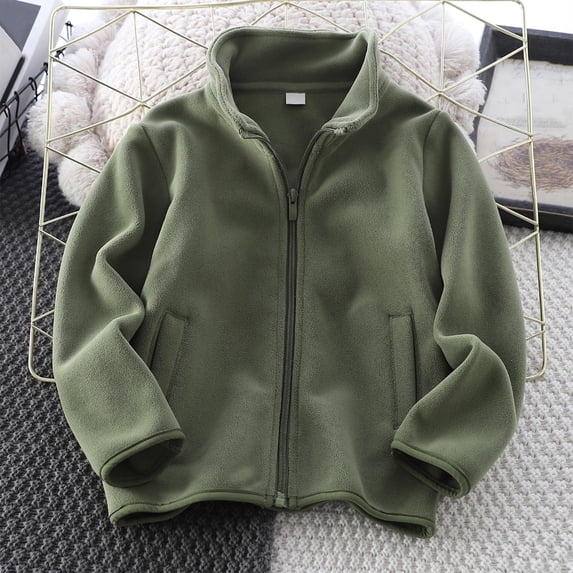 Piuwrlz Kid Girls Winter Plush Outerwear Fleece Jackets Lightweight Pocket Solid Color Zipper for Girl Jacket Army Green Size 3 Years