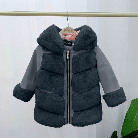 Piuwrlz Winter Fleece Jackets for Children's Girls Plush Outerwear Solid Color Cardigan Tops Zipper for Girl Jacket Black Size 4-5Years