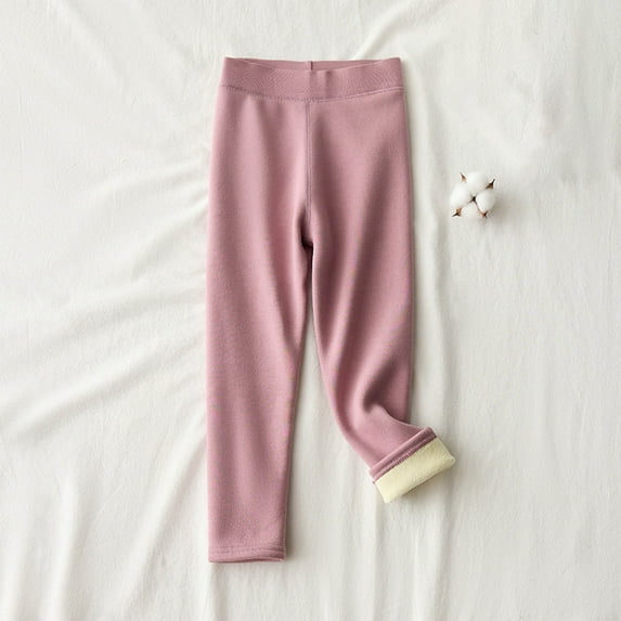 Piuwrlz Winter Fleece Pants Kids Girls Boys Long Thick Plush Sweatpants Velvet Solid Color Tight Pink Size 6-7Years