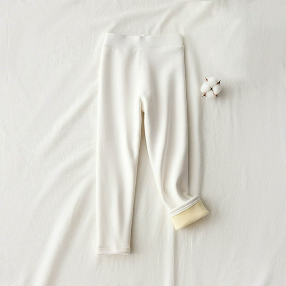 Piuwrlz Winter Fleece Pants Kids Girls Boys Long Thick Plush Sweatpants Velvet Solid Color Tight White Size 6-7Years