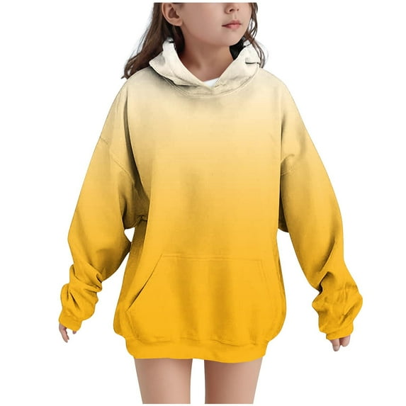 Piuwrlz Winter Hoodies for Kids Girls Boys Printed Hood Sweatshirts Pocket Long Sleeved Plush Round Neck Hoodie Pullover Yellow Size 9 Years