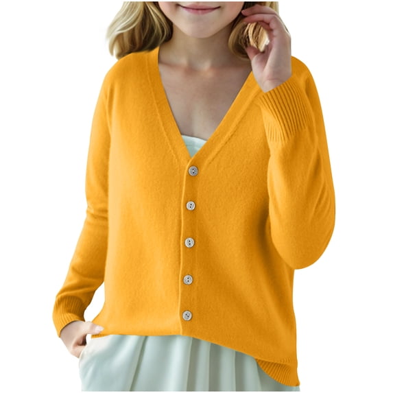 Piuwrlz Winter Knitted Sweaters for Kids Girls Fluff Sweatershirt Cardigan Pullover Sweater Yellow Size M