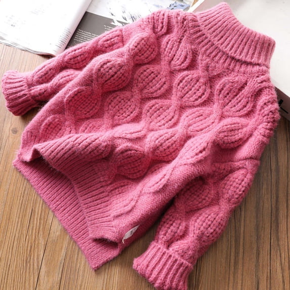 Piuwrlz Winter Knitted Sweaters for Kids Girls Fluff Sweatershirt Fashionable Keep Warm Pullover Sweater Hot Pink Size 9 Years