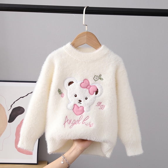 Piuwrlz Winter Knitted Sweaters for Kids Girls Fluff Sweatershirt Thickening Pullover Sweater Beige Size 6 Years
