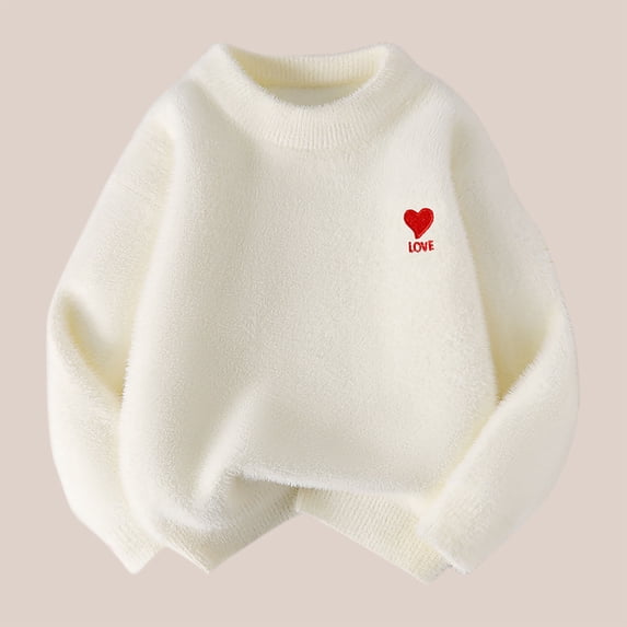 Piuwrlz Winter Knitted Sweaters for Teen Girls Sweatershirt Comfortable Round Neck Pullover Sweater White Size 9 Years