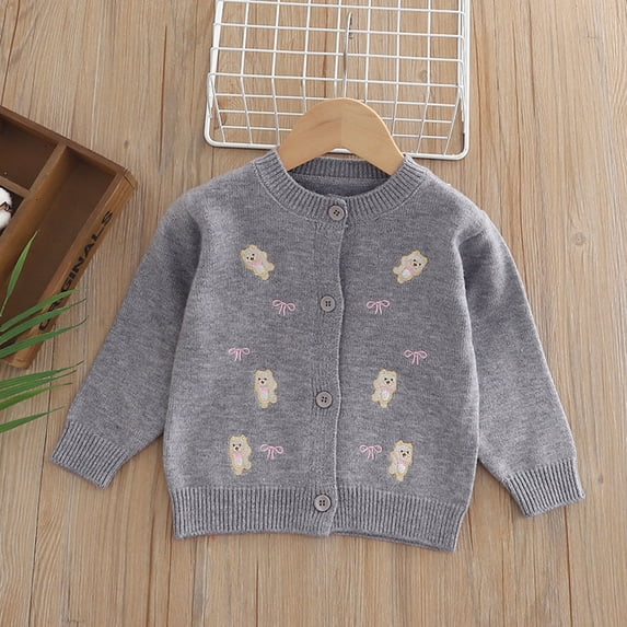 Piuwrlz Winter Knitted Sweaters for Toddler Girls Sweatershirt Cardigan Cotton Pullover Sweater Gray Size 5 Years