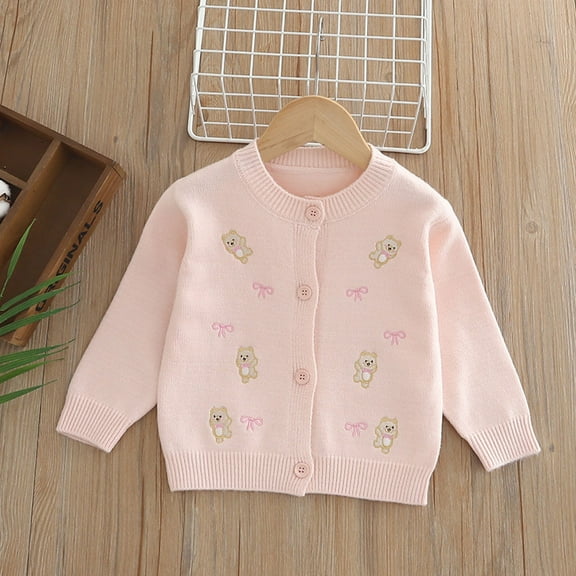 Piuwrlz Winter Knitted Sweaters for Toddler Girls Sweatershirt Cardigan Cotton Pullover Sweater Pink Size 2 Years
