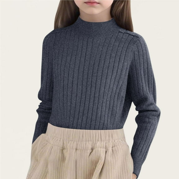 Piuwrlz Winter Knitted Sweaters for Toddler Girls Sweatershirt Comfortable High Neck Pullover Sweater Gray Size 5 Years
