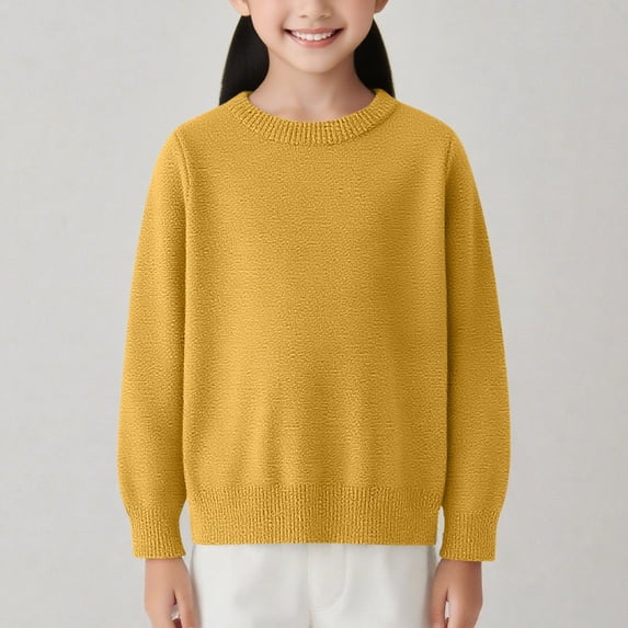 Piuwrlz Winter Knitted Sweaters for Toddler Girls Sweatershirt Keep Warm Round Neck Pullover Sweater Yellow Size 5 Years