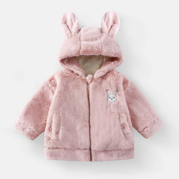 Piuwrlz Toddler Girls Winter Trench Coat Windproof Plush Jackets Cardigan Tops Zipper for Girl Jacket Pink Size 1-2Years