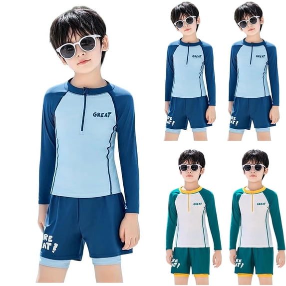 Piuwrlz Yellow Swimsuit Toddler Boys Swimming Suit Two Piece Long Sleeves Swimwear Yellow Size 4-5 Years